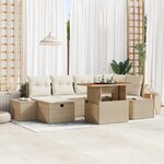 vidaXL Ensemble de Salle à Manger de Jardin 7 Pièces avec Coussins Beige Rattan Poly Acacia