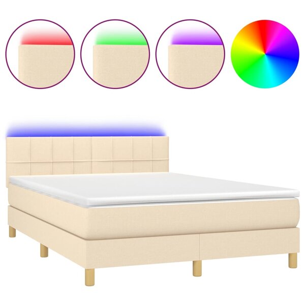 vidaXL Sommier à lattes de lit avec matelas LED Crème 140x190 cm Tissu