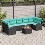 vidaXL Ensemble de canapé de jardin 8 Pièces Noir et turquoise polyrotin