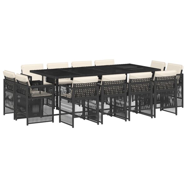 vidaXL Ensemble à manger de jardin 13 Pièces coussins noir résine tressée