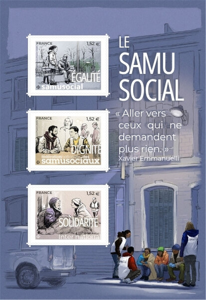Bloc 3 timbres - Le Samu Social - Lettre verte