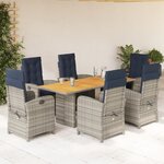 vidaXL Ensemble à manger de jardin et coussins 7 Pièces beige poly rotin