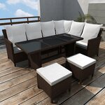 vidaXL Salon de jardin 4 Pièces avec coussins Résine tressée Marron