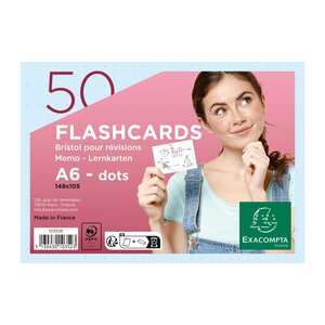 Paquet De 50 Flashcards Sous Film + Anneau - Bristol Dots Perforé - Format A6 - Bleu - Exacompta