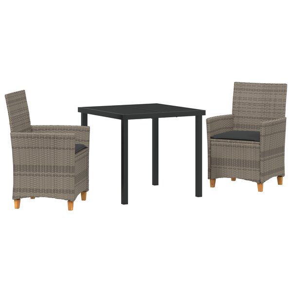 vidaXL Ensemble de Salle à Manger de Jardin de 3 Pièces avec Coussins Gris en Rattan Poly