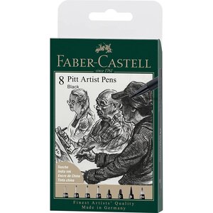 Feutre pitt artist pen boîte de 8 couleur 199 noir xxs/s/f/m/b/c/1.5/fh faber-castell