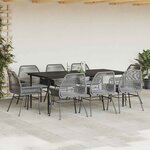 vidaXL Ensemble à manger jardin coussins 9 Pièces gris poly rotin verre