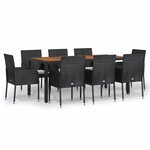 vidaXL Mobilier à dîner de jardin 9Pièces et coussins noir résine tressée