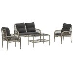 vidaXL Salon de jardin 4 Pièces avec coussins gris clair résine tressée