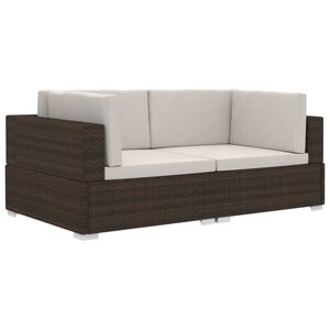 vidaXL Chaises d'angles lot de 2 avec coussins Résine tressée Marron