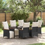vidaXL Ensemble de Dînette de Jardin de 7 Pièces avec Coussins Noir Rotin Poly