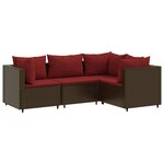 vidaXL Salon de jardin 4 Pièces avec coussins Marron Résine tressée