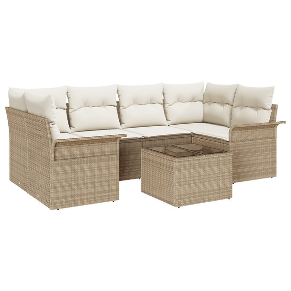 vidaXL Ensemble de canapés de jardin 7 pièces avec coussins beige en poly rattan