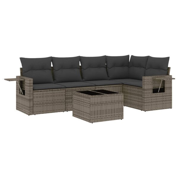 vidaXL Salon de jardin 6 Pièces avec coussins gris résine tressée