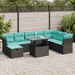 vidaXL Salon de jardin avec coussins 9 Pièces noir résine tressée acacia