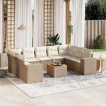 vidaXL Salon de jardin avec coussins 10 Pièces beige résine tressée