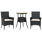 vidaXL Ensemble à manger de jardin et coussins 3 Pièces noir rotin acacia