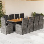 vidaXL Ensemble à manger de jardin 11Pièces avec coussins gris poly rotin