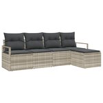 Canapé de Jardin 5 Pièces avec Coussins en Rattan Synthétique Gris Clair