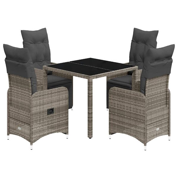 vidaXL Ensemble de bistro de jardin 5 Pièces coussins gris poly rotin