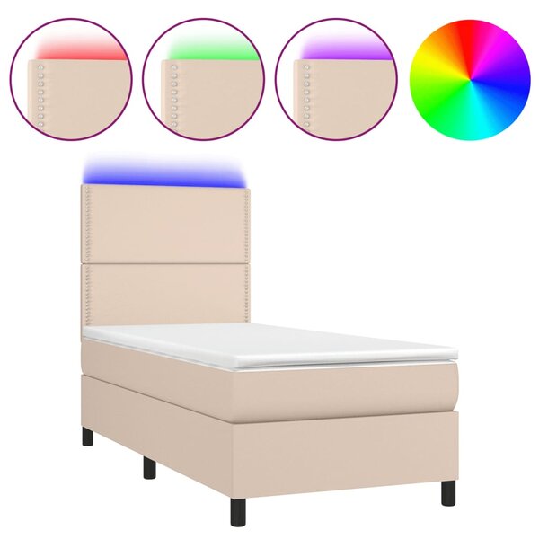 vidaXL Sommier à lattes de lit avec matelas LED Cappuccino 100x200 cm