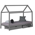 Lit Enfant avec Matelas Cadre de Lit Cabane Enfant 90x200 cm Gris Avec Tiroirs