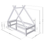 Lit Tipi enfant avec barrière bois massif blanc 80 x 180 cm