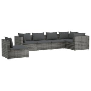 vidaXL Salon de jardin 6 Pièces avec coussins Résine tressée Gris