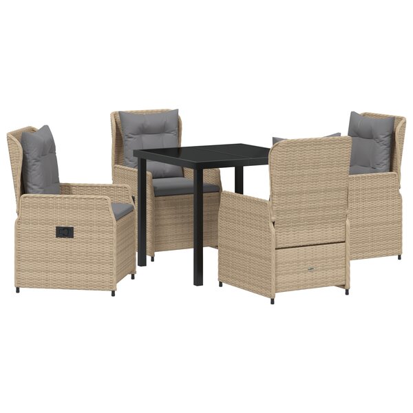 Ensemble de salle à manger de jardin vidaXL 5 pièces Beige Rotin Poly