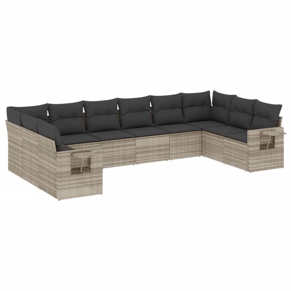vidaXL Salon de jardin avec coussins 10 Pièces gris clair résine tressée