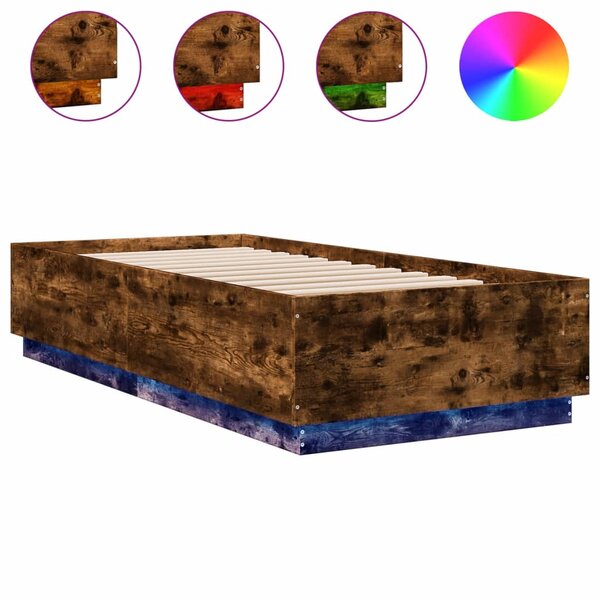 vidaXL Cadre de lit avec LED sans matelas chêne fumé 100x200 cm