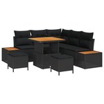 Ensemble de Canapé de Jardin de 8 Pièces avec Coussins Noir Poly Rattan Acacia