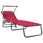 vidaXL Chaise longue pliante avec auvent rouge en tissu Oxford 600D