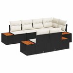 vidaXL Ensemble de canapé de jardin avec coussin 7 Pièces Noir Poly rotin