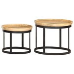 vidaXL Tables d'appoint rondes 2 Pièces Bois de manguier solide et acier