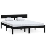 vidaXL Cadre de lit Noir Bois massif 120x190 cm Petit double