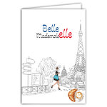 69-4509 Carte Belle Mademoiselle Mlle Parisienne à la Mode Tour Eiffel Croissant Café Clichés élégance française Illustration pour Fille Femme - Avec Enveloppe Format 12x17cm - Fabrication française