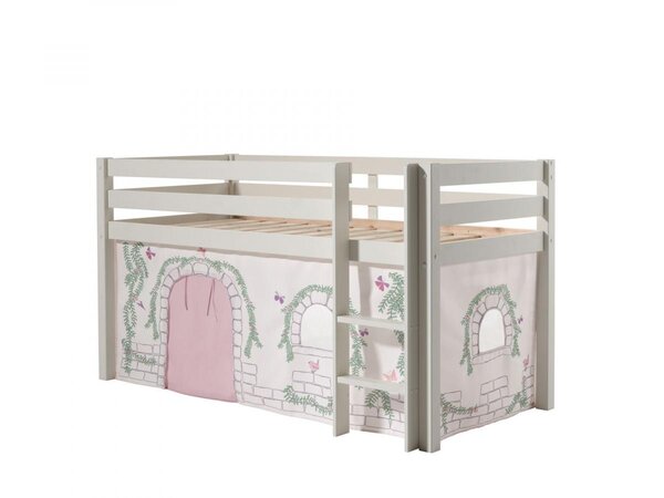 PINO Lit sureleve en pin massif avec sommier Blanc +  Rideau de lit BIRDY