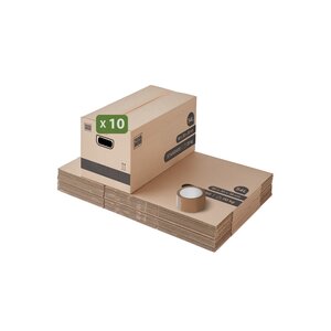 Pack and Move - Lot 10 cartons déménagement stockage standard - 60 x 30 x 30 cm - Poignées renforcées - 1 adhésif offert