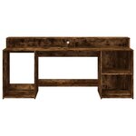 Bureau table poste de travail meuble d'ordinateur informatique étude et lumières LED chêne fumé 200 x 55 x 91cm bois d'ingénierie brun 02_0023788