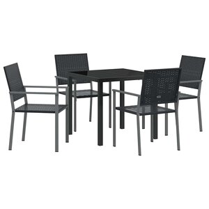 vidaXL Ensemble de salle à manger pour jardin 5 Pièces Noir Poly rotin