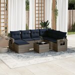 vidaXL Salon de jardin 8 Pièces avec coussins gris résine tressée