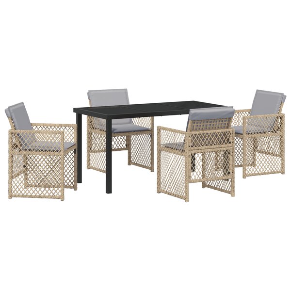 vidaXL Ensemble de Salle à Manger de Jardin 5 Pièces avec Coussins Beige en Poly Rotin