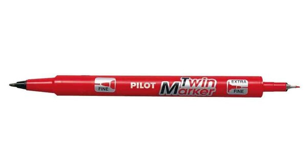 Marqueur TWIN MARKER BEGREEN indélibile rouge 2 pointes ogives:fine et moyenne PILOT