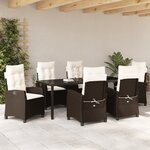 vidaXL Ensemble de Salle à Manger de Jardin de 7 Pièces avec Coussins Marron Poly Rotin