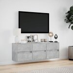 vidaXL Meuble TV mural avec lumières LED gris béton 130x31x45 cm