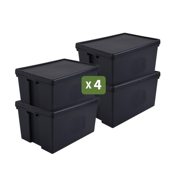Pack and Move - Lot 4 Boîtes Stockage Plastique - 49 x 68 5 x 37 cm - 380KG Max - Stockage Outils Bricolage - Ultra Résistant - Réutilisable - 96L