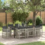 Ensemble de salle à manger de jardin de 9 pièces avec coussins gris clair en poly rotin
