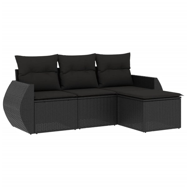 vidaXL Salon de jardin 4 Pièces avec coussins noir résine tressée
