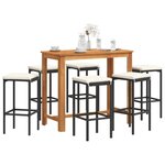 vidaXL Ensemble de bar de jardin 7 Pièces noir bois massif acacia rotin